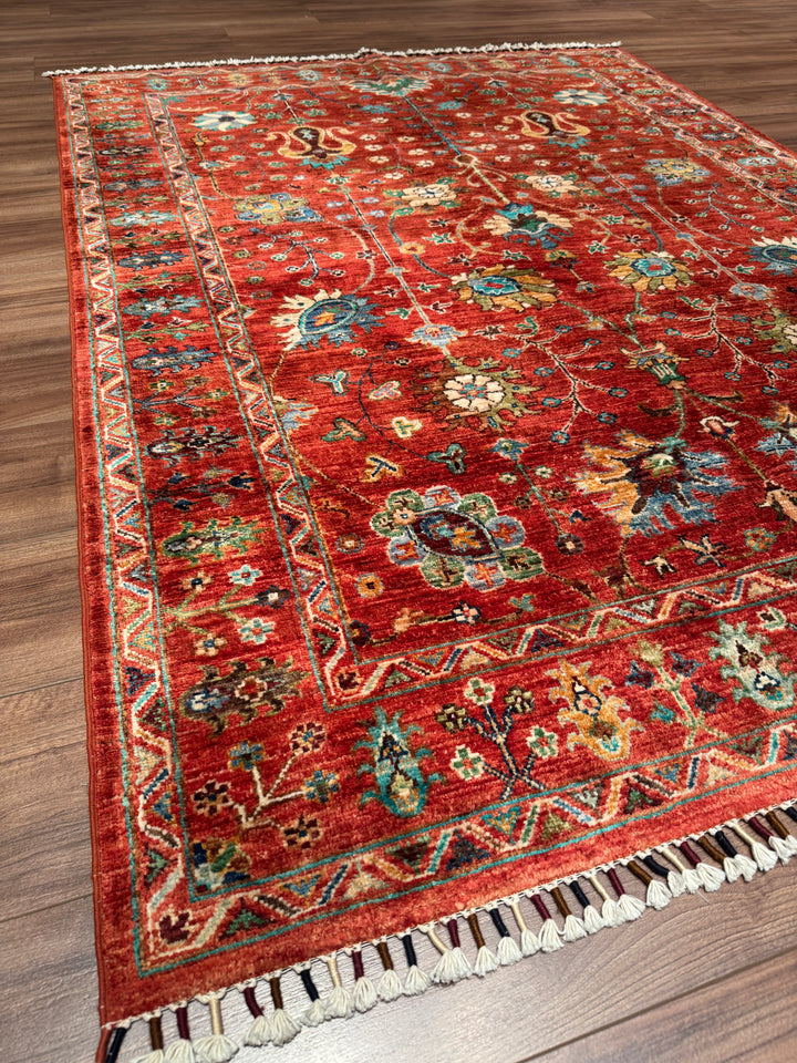 Sultani Çiçekli Orijinal El Dokuması Kırmızı Kök Boya Yün Halı 149x202 3.01 Metrekare - 5x6 ft