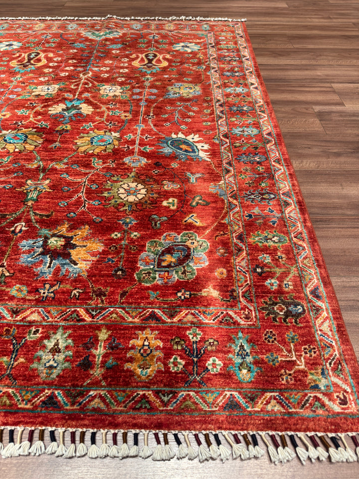 Sultani Çiçekli Orijinal El Dokuması Kırmızı Kök Boya Yün Halı 149x202 3.01 Metrekare - 5x6 ft