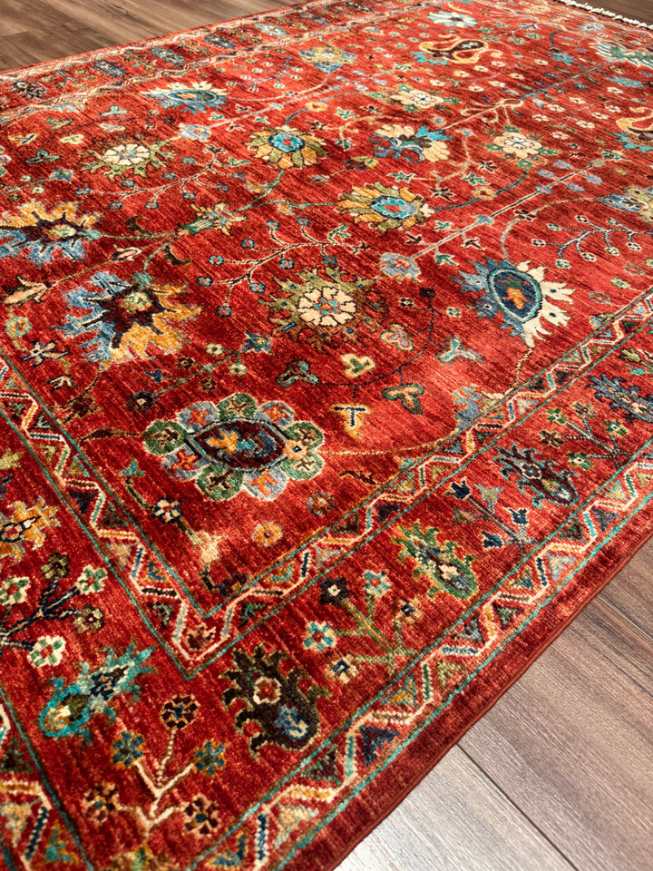 Sultani Çiçekli Orijinal El Dokuması Kırmızı Kök Boya Yün Halı 149x202 3.01 Metrekare - 5x6 ft
