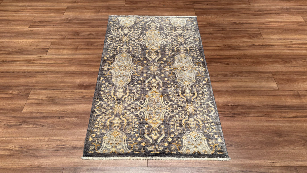 Uşak Original Hand Woven Cream Grey Vegetable Dyed Wool Carpet 0.89x148 1.32 Square Meters - 3x5 ft