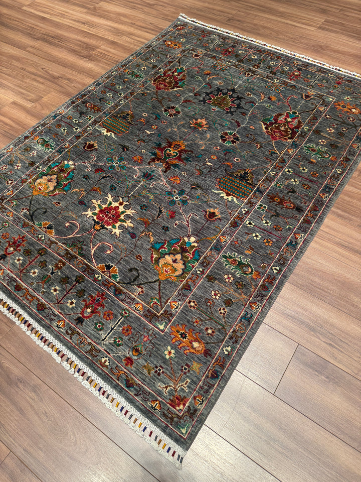 Sultani Binbirgece Orijinal El Dokuması Gri Kök Boya Yün Halı 149x202 3.01 Metrekare - 5x6 ft
