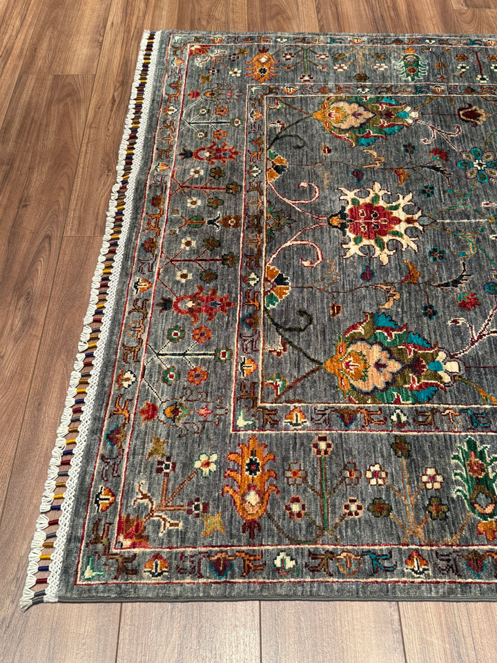 Sultani Binbirgece Orijinal El Dokuması Gri Kök Boya Yün Halı 149x202 3.01 Metrekare - 5x6 ft