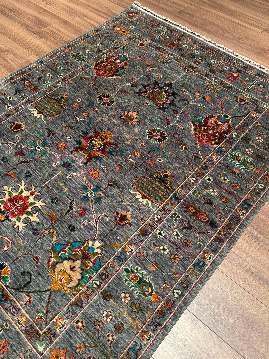 Sultani Binbirgece Orijinal El Dokuması Gri Kök Boya Yün Halı 149x202 3.01 Metrekare - 5x6 ft