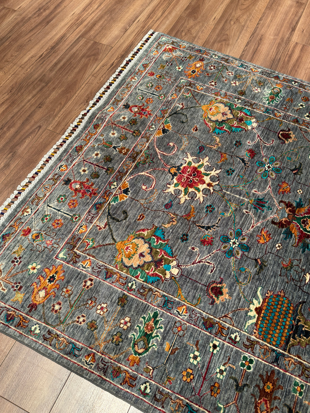 Sultani Binbirgece Orijinal El Dokuması Gri Kök Boya Yün Halı 149x202 3.01 Metrekare - 5x6 ft