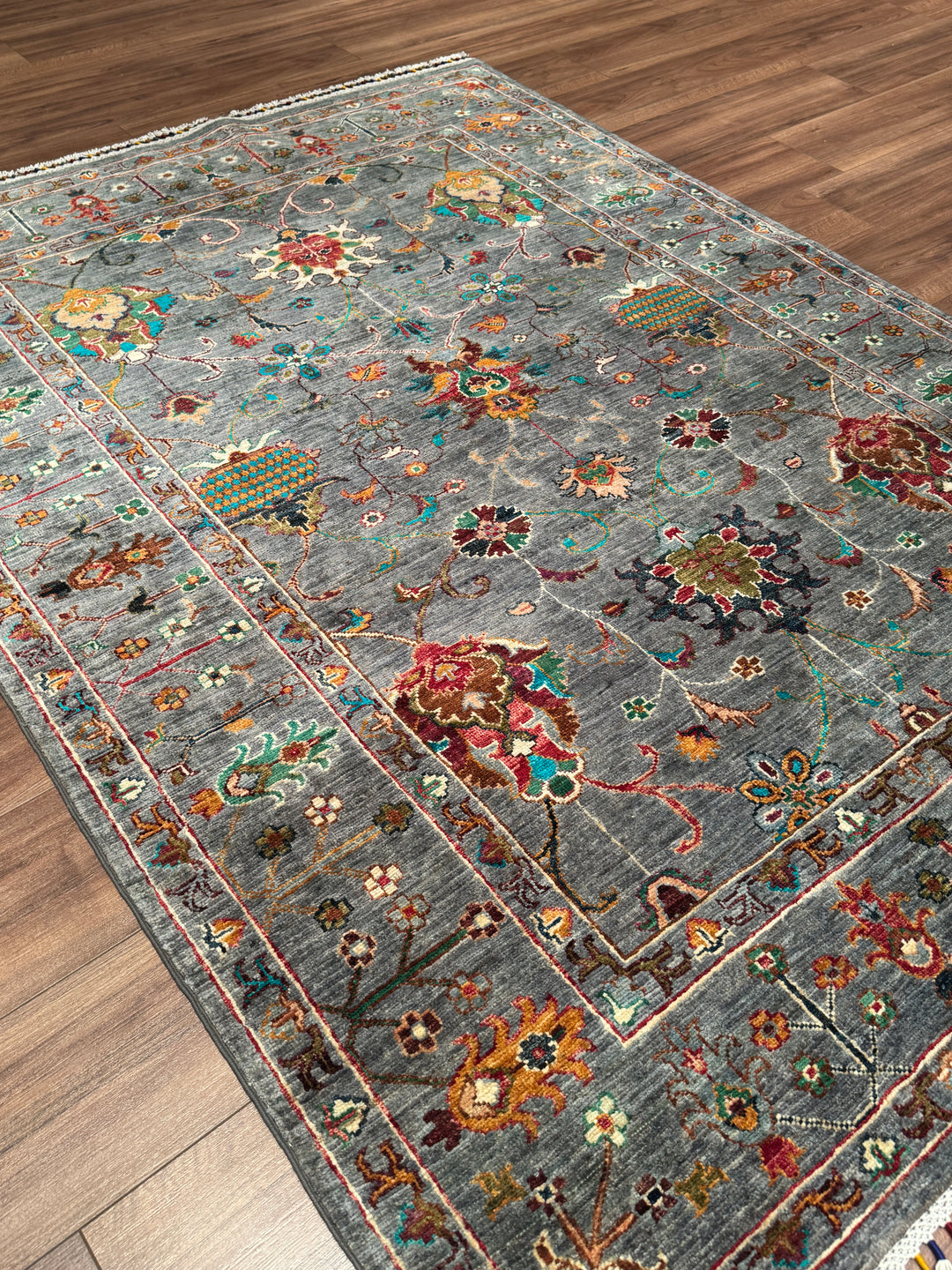 Sultani Binbirgece Orijinal El Dokuması Gri Kök Boya Yün Halı 149x202 3.01 Metrekare - 5x6 ft