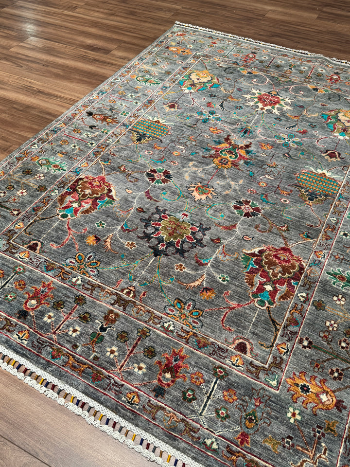 Sultani Binbirgece Orijinal El Dokuması Gri Kök Boya Yün Halı 149x202 3.01 Metrekare - 5x6 ft