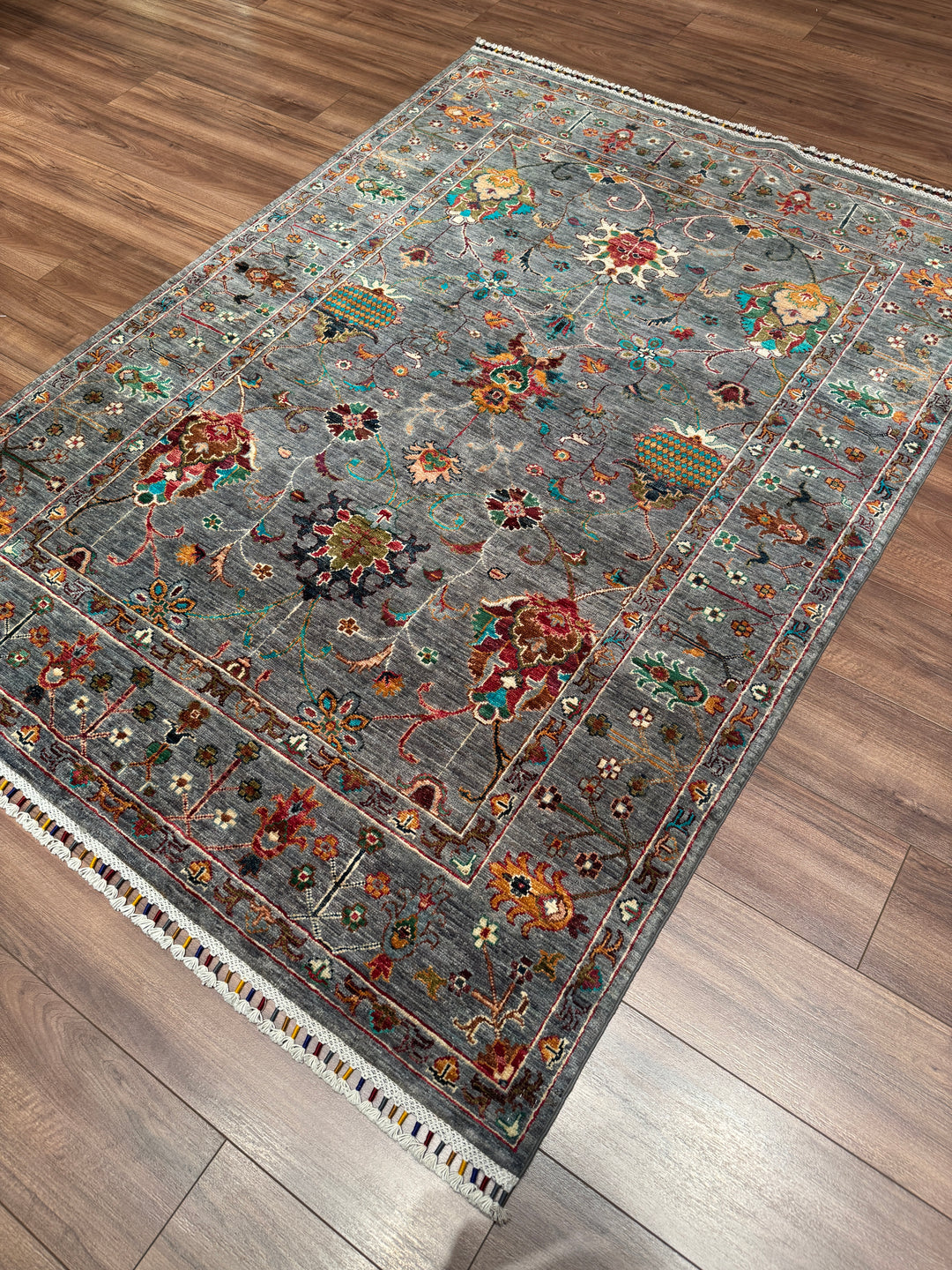 Sultani Binbirgece Orijinal El Dokuması Gri Kök Boya Yün Halı 149x202 3.01 Metrekare - 5x6 ft