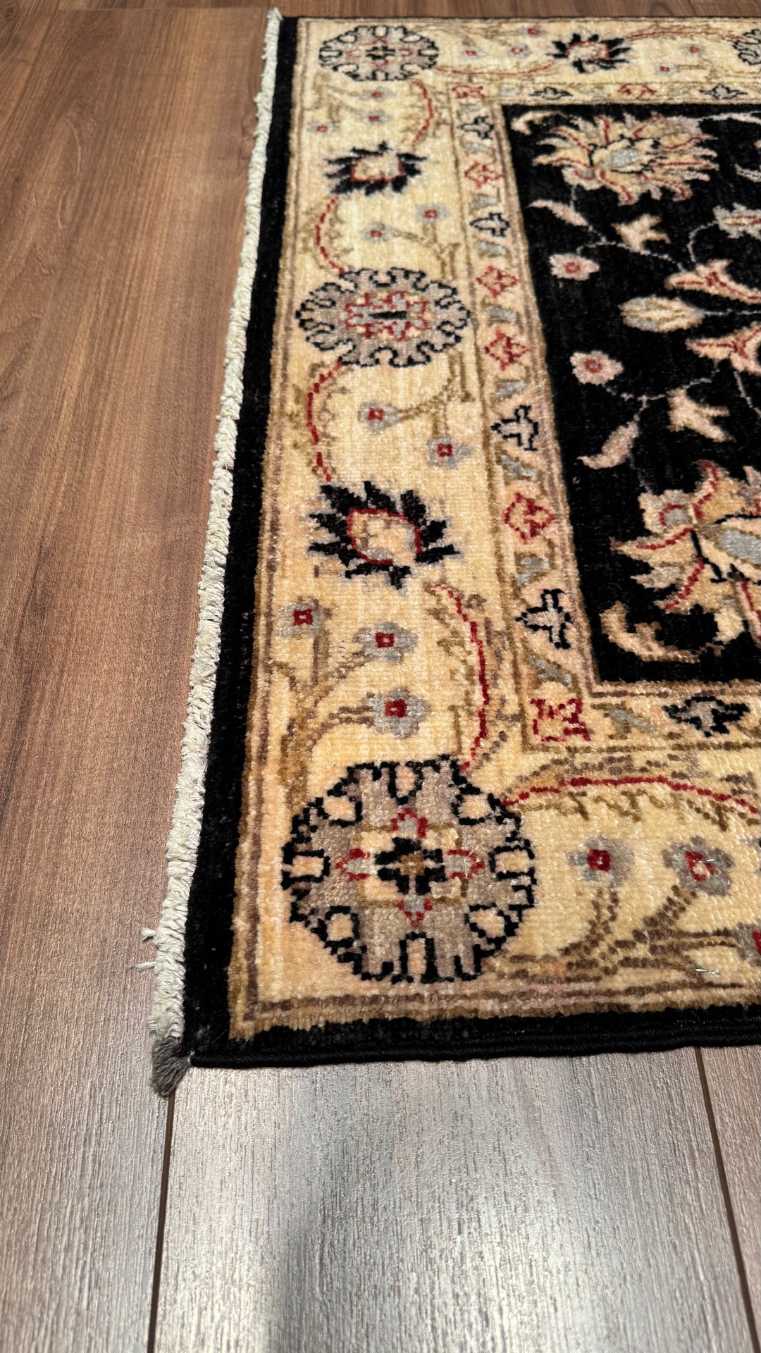 Uşak Original Hand Woven Cream Black Vegetable Dyed Wool Carpet 0.86x159 1.37 Square Meters - 3x5 ft