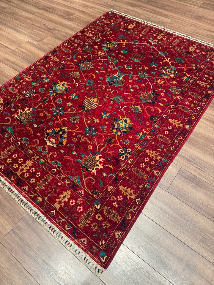 Sultani Binbirgece Orijinal El Dokuması Kırmızı Kök Boya Yün Halı 149x202 3.01 Metrekare - 5x6 ft