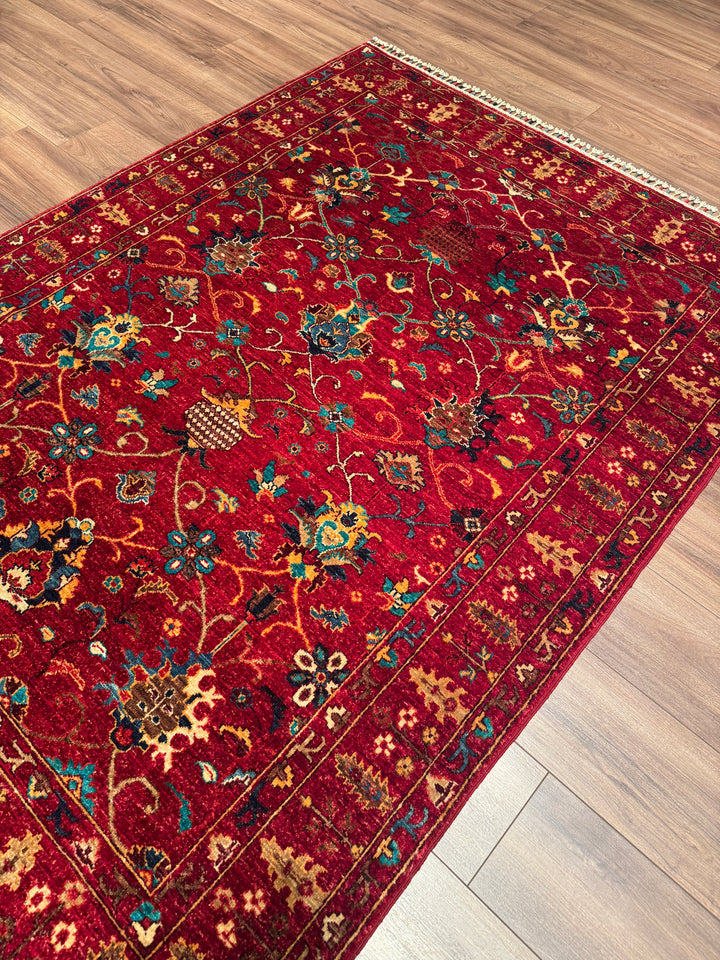 Sultani Binbirgece Orijinal El Dokuması Kırmızı Kök Boya Yün Halı 149x202 3.01 Metrekare - 5x6 ft