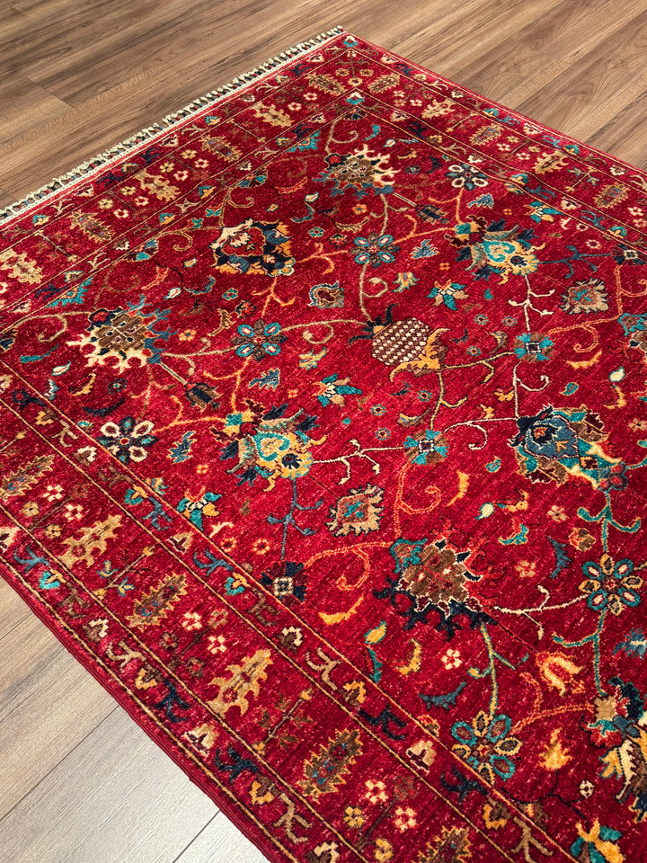 Sultani Binbirgece Orijinal El Dokuması Kırmızı Kök Boya Yün Halı 149x202 3.01 Metrekare - 5x6 ft