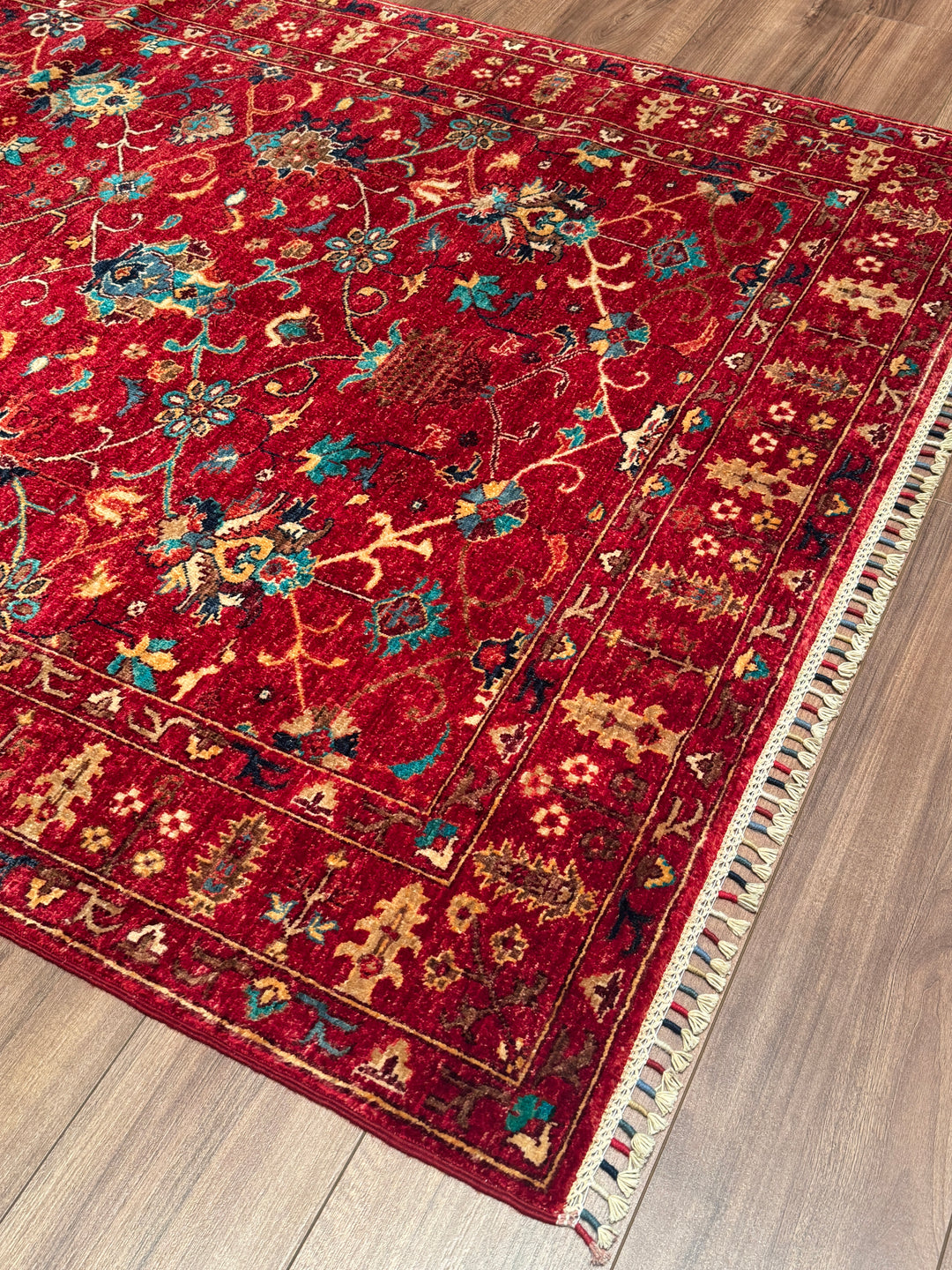 Sultani Binbirgece Orijinal El Dokuması Kırmızı Kök Boya Yün Halı 149x202 3.01 Metrekare - 5x6 ft