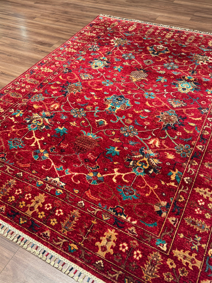 Sultani Binbirgece Orijinal El Dokuması Kırmızı Kök Boya Yün Halı 149x202 3.01 Metrekare - 5x6 ft