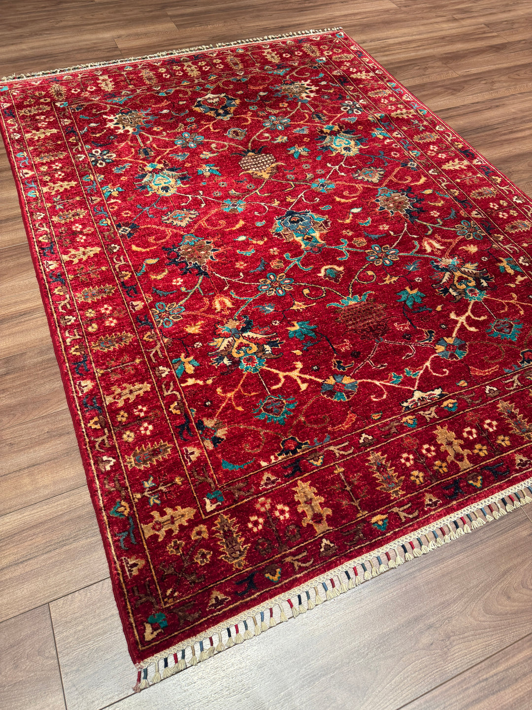 Sultani Binbirgece Orijinal El Dokuması Kırmızı Kök Boya Yün Halı 149x202 3.01 Metrekare - 5x6 ft