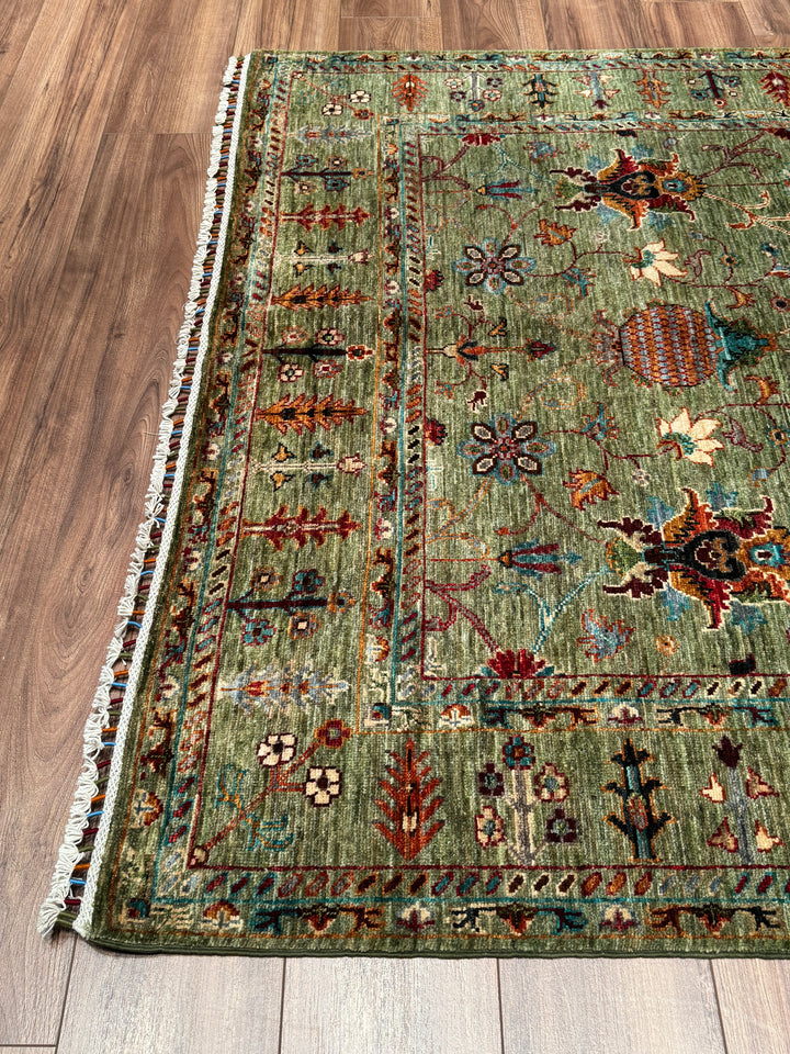Sultani Binbirgece Orijinal El Dokuması Yeşil Kök Boya Yün Halı 156x212 3.31 Metrekare - 5x6 ft