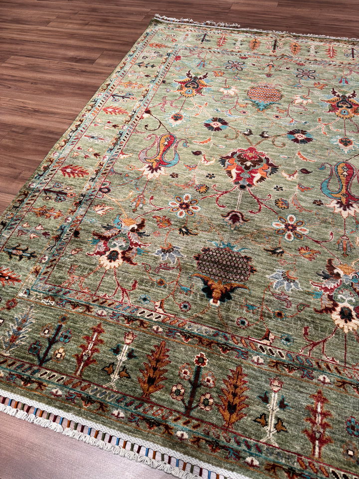 Sultani Binbirgece Orijinal El Dokuması Yeşil Kök Boya Yün Halı 156x212 3.31 Metrekare - 5x6 ft