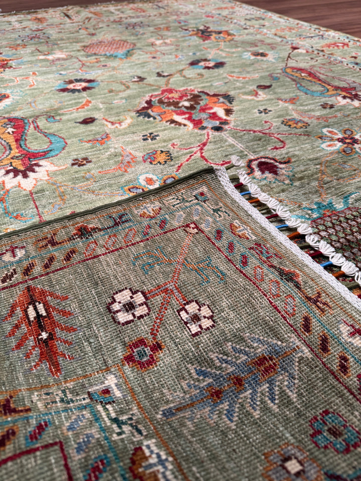 Sultani Binbirgece Orijinal El Dokuması Yeşil Kök Boya Yün Halı 156x212 3.31 Metrekare - 5x6 ft
