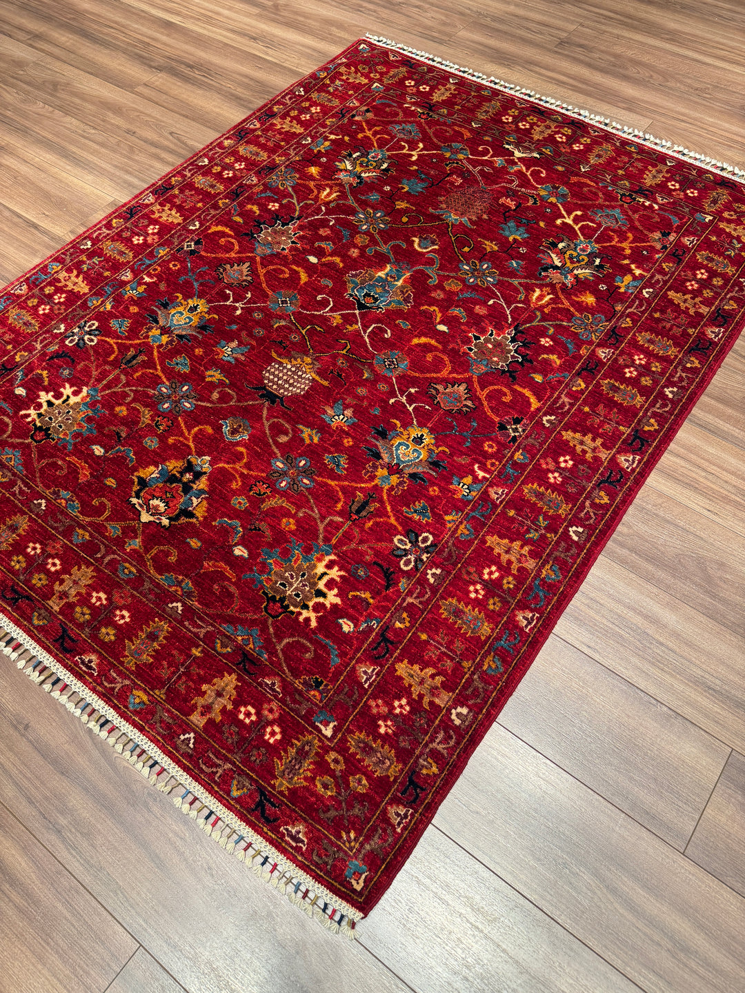 Sultani Binbirgece Orijinal El Dokuması Kırmızı Kök Boya Yün Halı 150x198 2.97 Metrekare - 5x6 ft