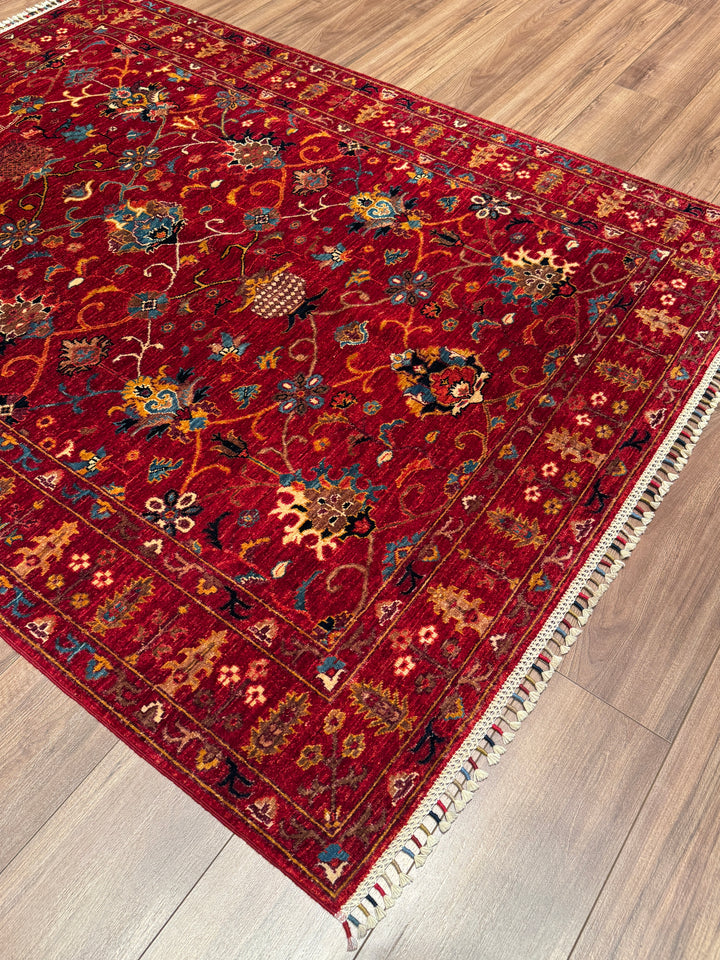 Sultani Binbirgece Orijinal El Dokuması Kırmızı Kök Boya Yün Halı 150x198 2.97 Metrekare - 5x6 ft