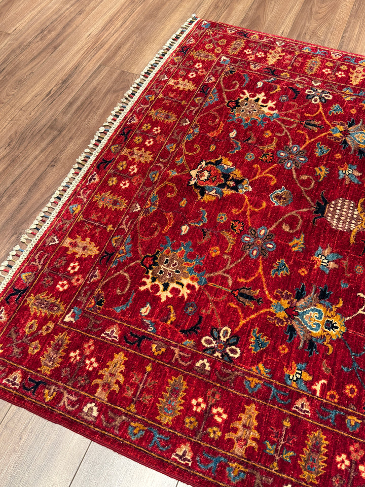 Sultani Binbirgece Orijinal El Dokuması Kırmızı Kök Boya Yün Halı 150x198 2.97 Metrekare - 5x6 ft