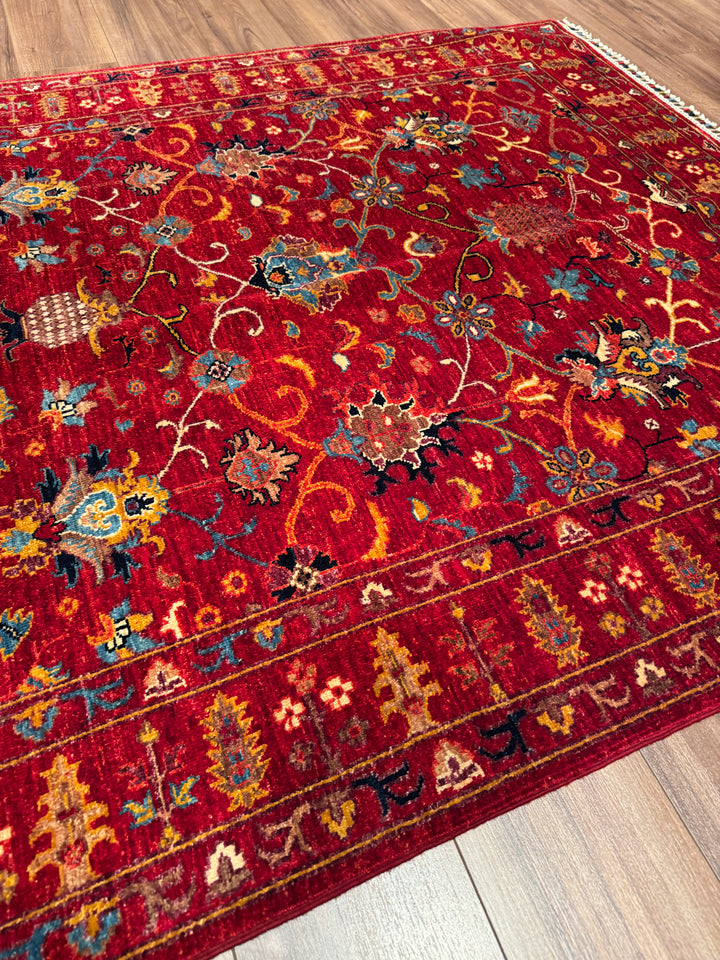 Sultani Binbirgece Orijinal El Dokuması Kırmızı Kök Boya Yün Halı 150x198 2.97 Metrekare - 5x6 ft