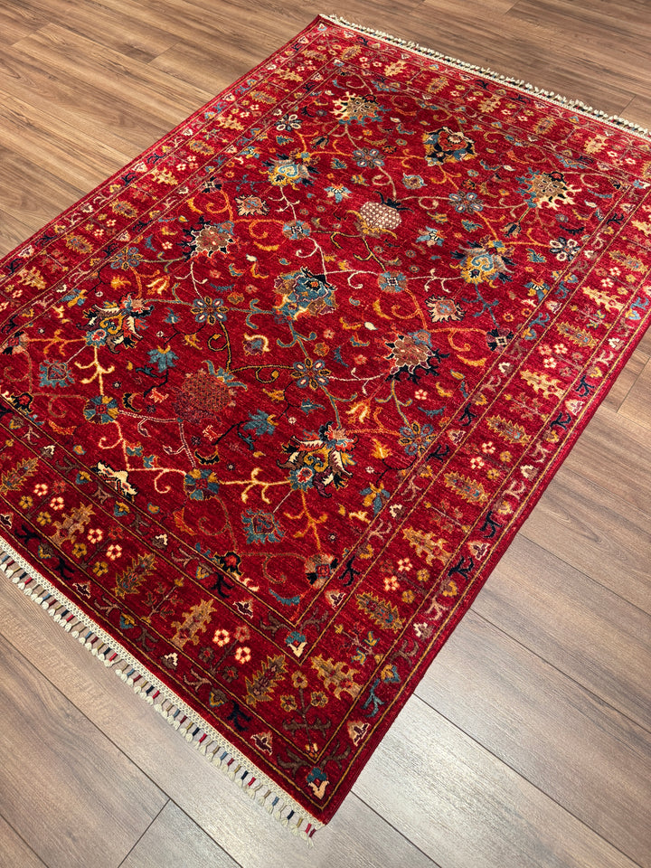 Sultani Binbirgece Orijinal El Dokuması Kırmızı Kök Boya Yün Halı 150x198 2.97 Metrekare - 5x6 ft