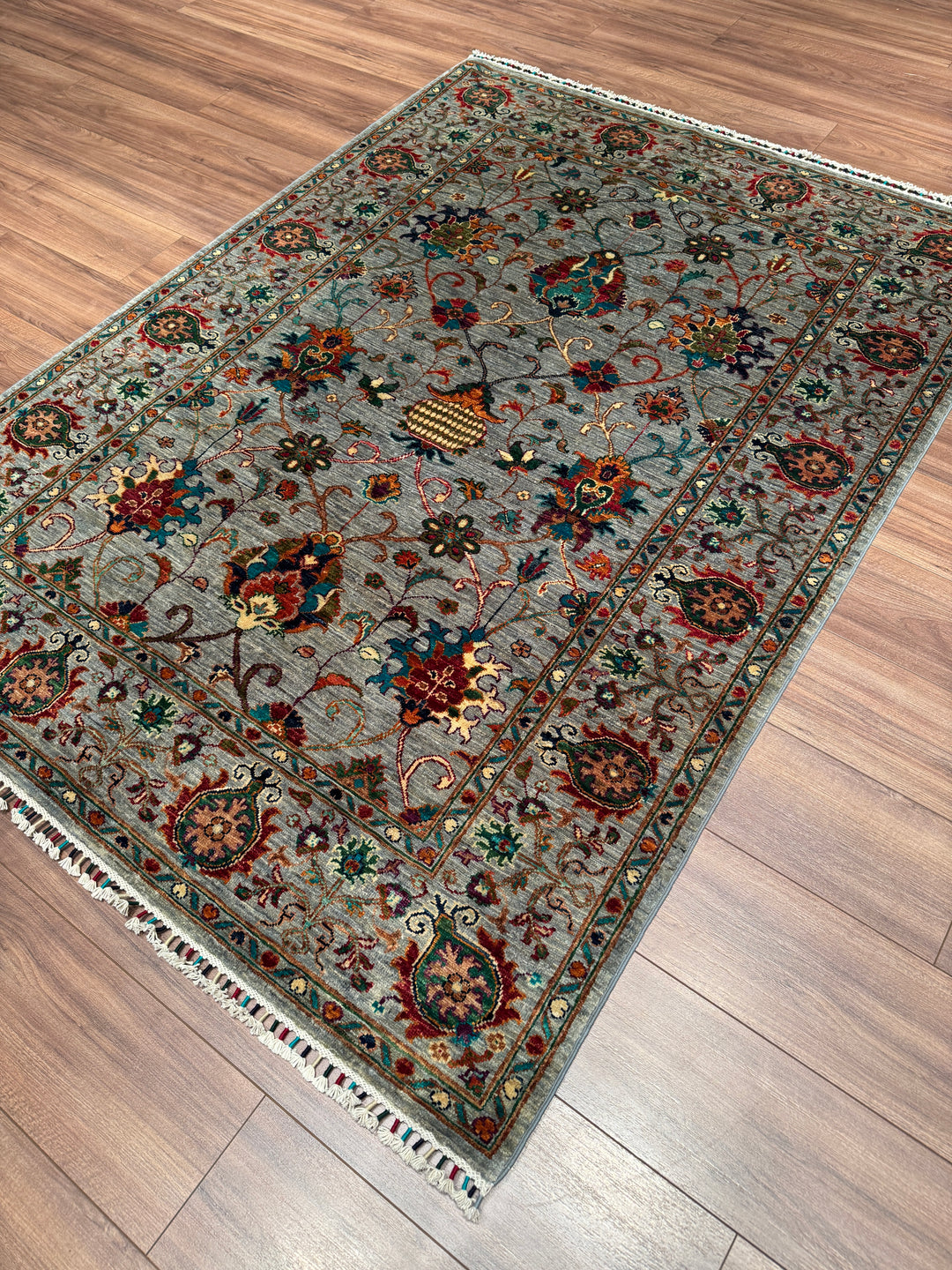 Sultani Binbirgece Orijinal El Dokuması Gri Kök Boya Yün Halı 150x202 3.03 Metrekare - 5x6 ft
