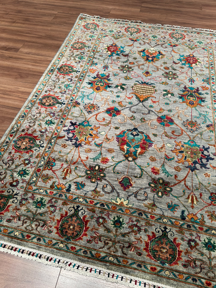 Sultani Binbirgece Orijinal El Dokuması Gri Kök Boya Yün Halı 150x202 3.03 Metrekare - 5x6 ft