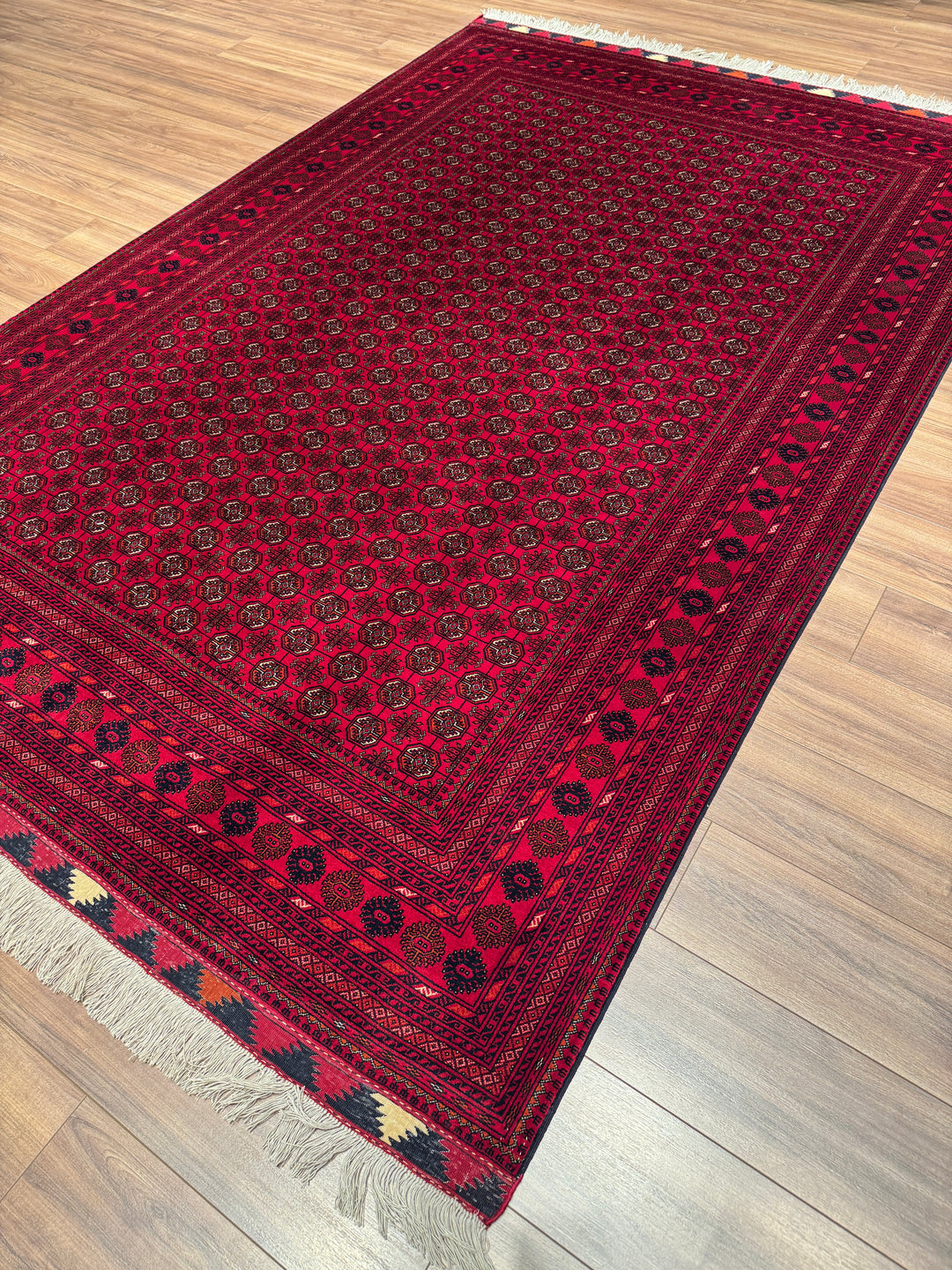 Afgan Halısı Bilcik Buhara Orijinal El Dokuması Kök Boya Yün 197x282 5.56 Metrekare - 7x10 ft