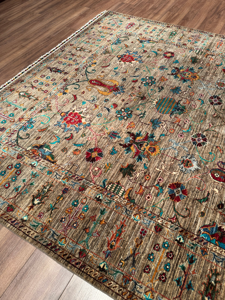 Sultani Binbirgece Orijinal El Dokuması Bej Kök Boya Yün Halı 211x303 6.39 Metrekare - 7x10 ft