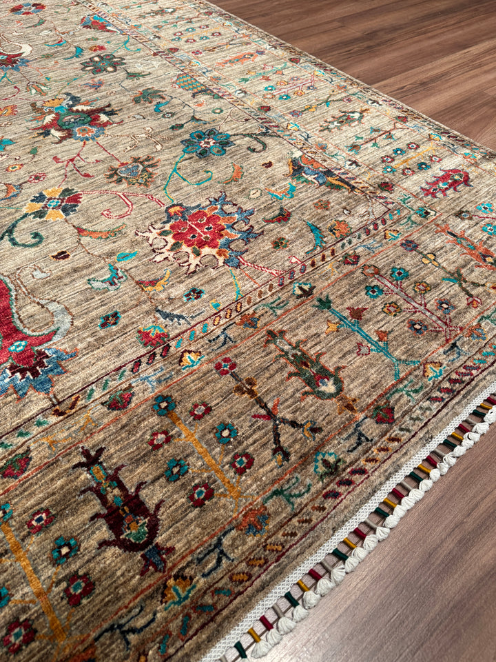 Sultani Binbirgece Orijinal El Dokuması Bej Kök Boya Yün Halı 211x303 6.39 Metrekare - 7x10 ft