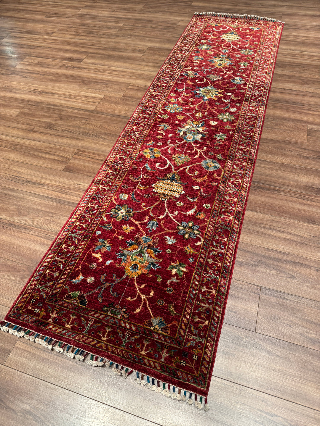 Sultani Binbirgece Yolluk Orijinal El Dokuması Kırmızı Kök Boya Yün Halı 0.83x307 2.55 Metrekare - 3x10 ft