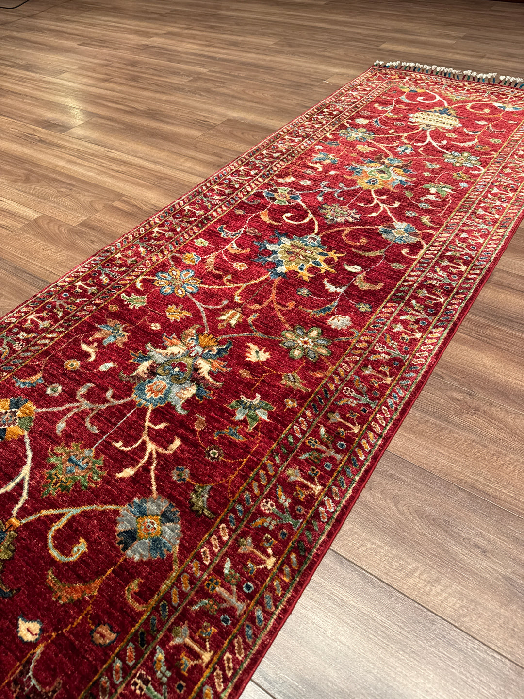 Sultani Binbirgece Yolluk Orijinal El Dokuması Kırmızı Kök Boya Yün Halı 0.83x307 2.55 Metrekare - 3x10 ft