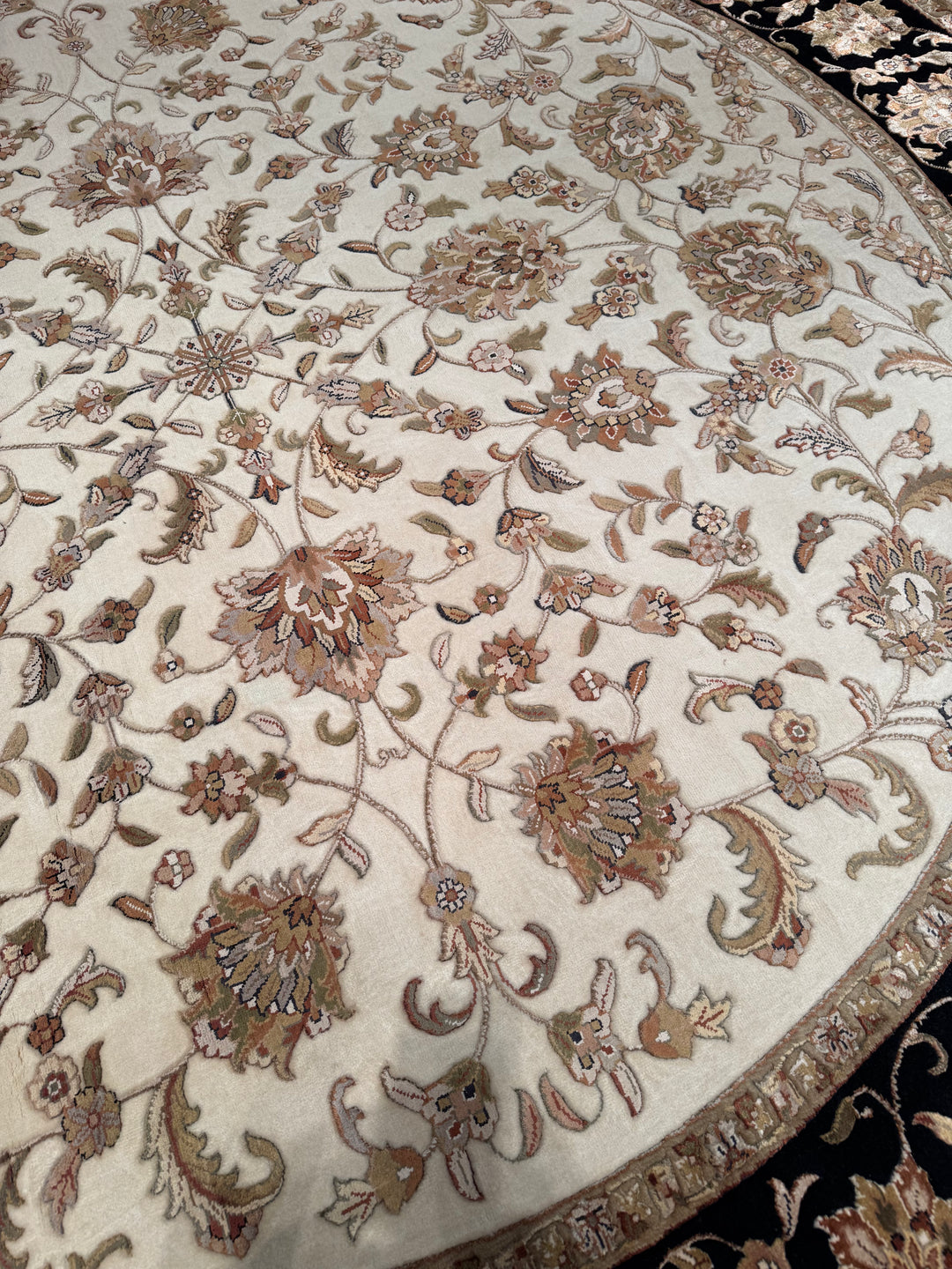 Indian Owl Original Hand Woven Round Black Cream Wool Bamboo Rug 250x251 6.28 Square Meters - 8x8 ft