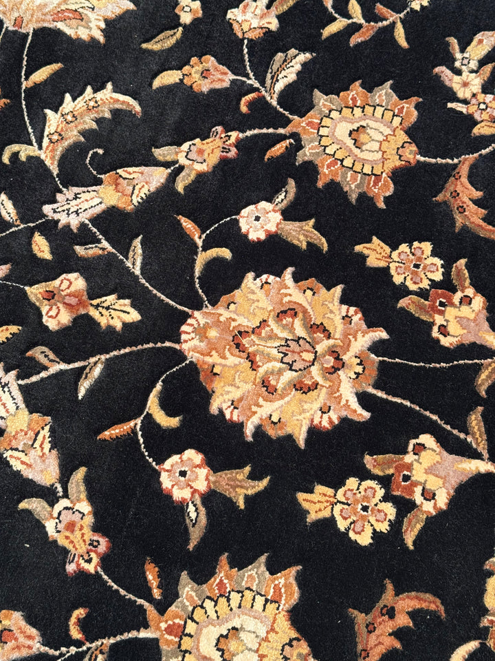 Indian Owl Original Hand Woven Round Black Cream Wool Bamboo Rug 250x250 6.25 Square Meters - 8x8 ft