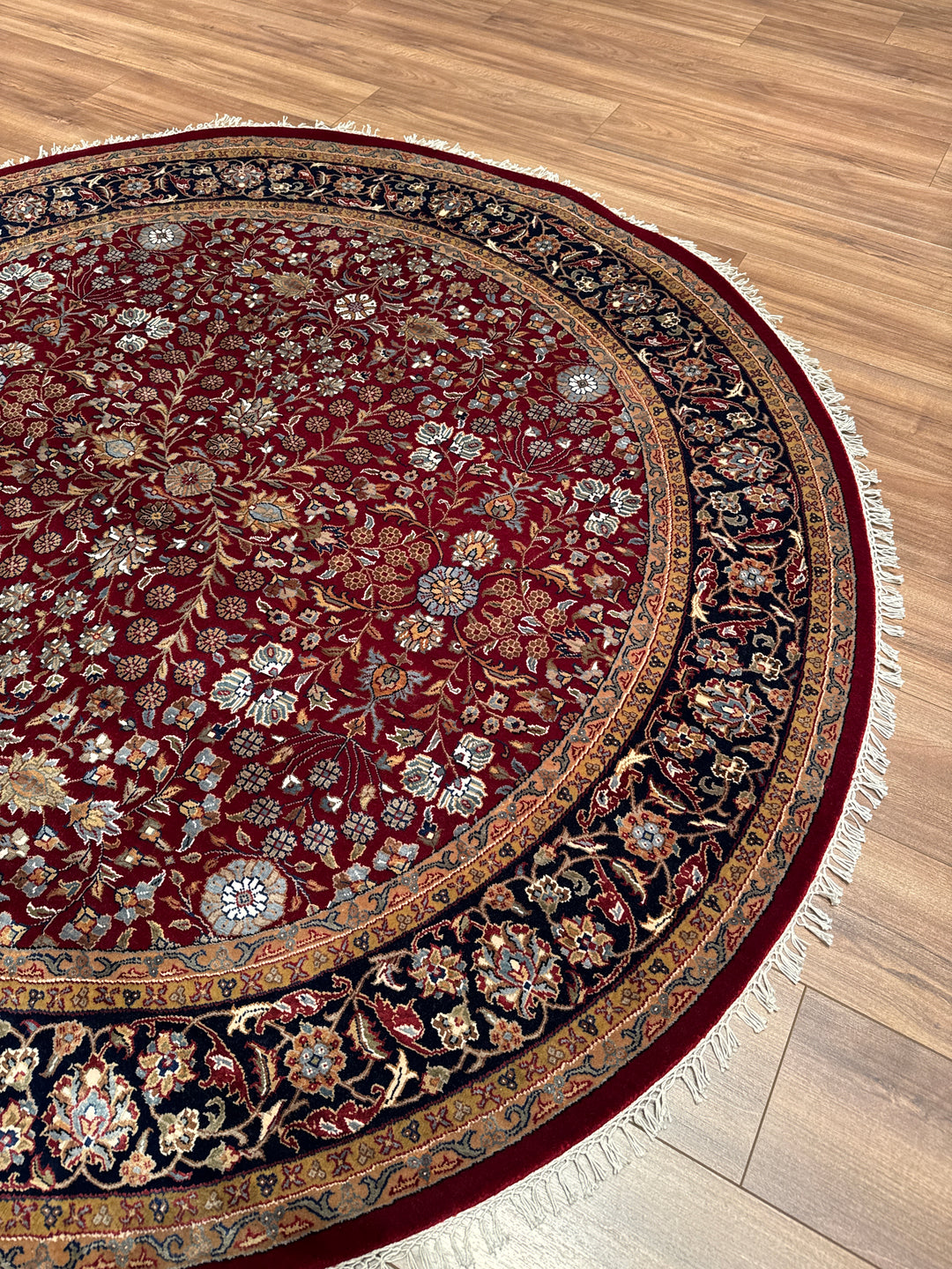 Hereke Yedi Dağın Çiçeği Yuvarlak Orijinal El Dokuması Mavi Kırmızı Yün Halı 185x185 3.42 Metrekare - 6x6 ft5