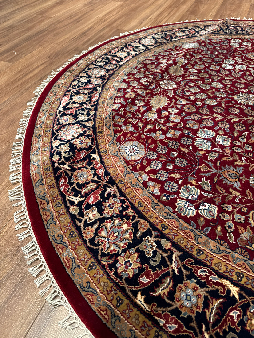 Hereke Yedi Dağın Çiçeği Yuvarlak Orijinal El Dokuması Mavi Kırmızı Yün Halı 185x185 3.42 Metrekare - 6x6 ft5