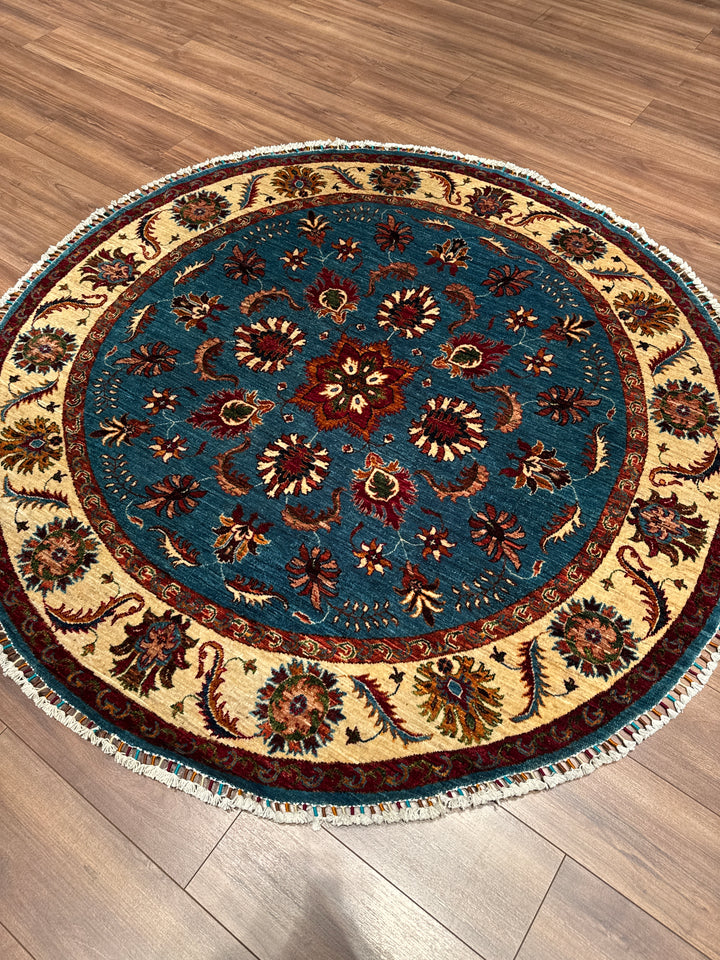 Sultani Binbirgece Yuvarlak Orijinal El Dokuması Mavi Kök Boya Yün Halı 178x181 3.22 Metrekare - 6x6 ft