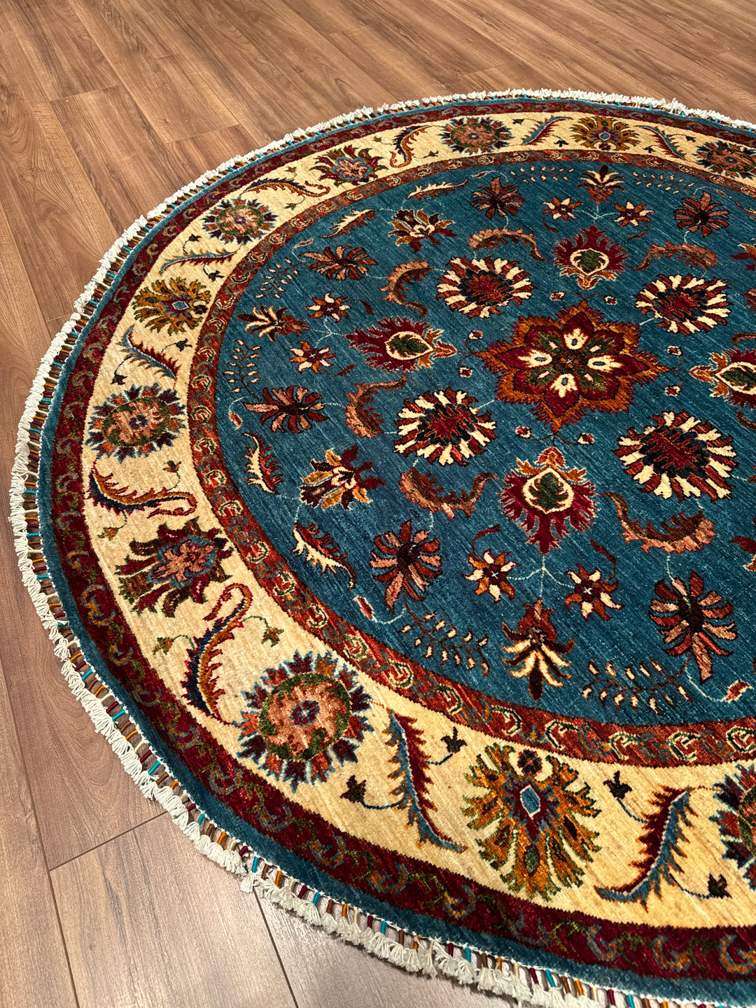 Sultani Binbirgece Yuvarlak Orijinal El Dokuması Mavi Kök Boya Yün Halı 178x181 3.22 Metrekare - 6x6 ft