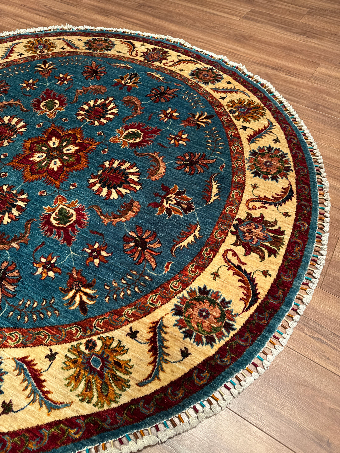 Sultani Binbirgece Yuvarlak Orijinal El Dokuması Mavi Kök Boya Yün Halı 178x181 3.22 Metrekare - 6x6 ft