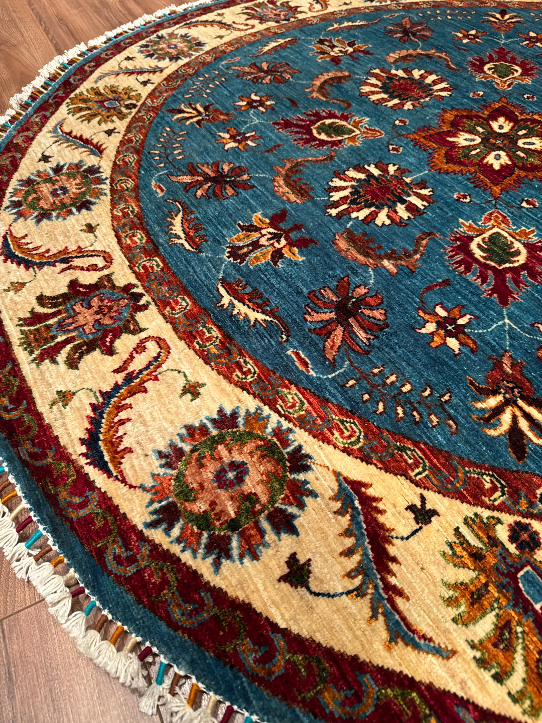 Sultani Binbirgece Yuvarlak Orijinal El Dokuması Mavi Kök Boya Yün Halı 178x181 3.22 Metrekare - 6x6 ft