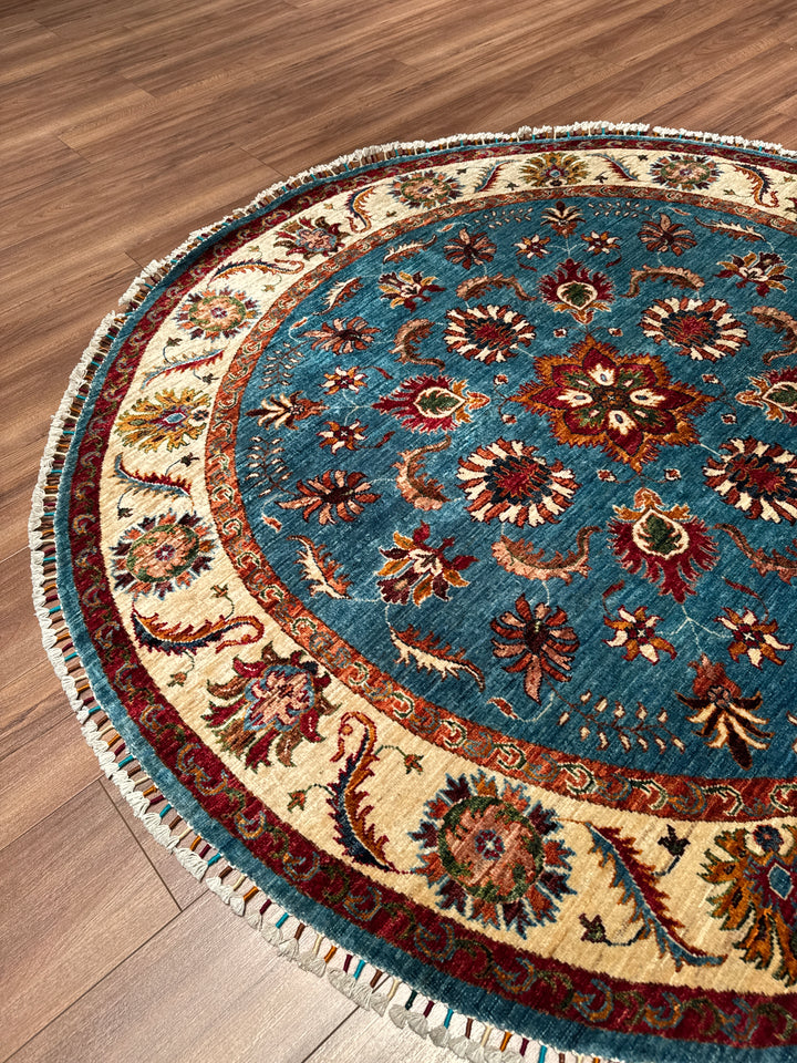 Sultani Binbirgece Yuvarlak Orijinal El Dokuması Mavi Kök Boya Yün Halı 178x181 3.22 Metrekare - 6x6 ft