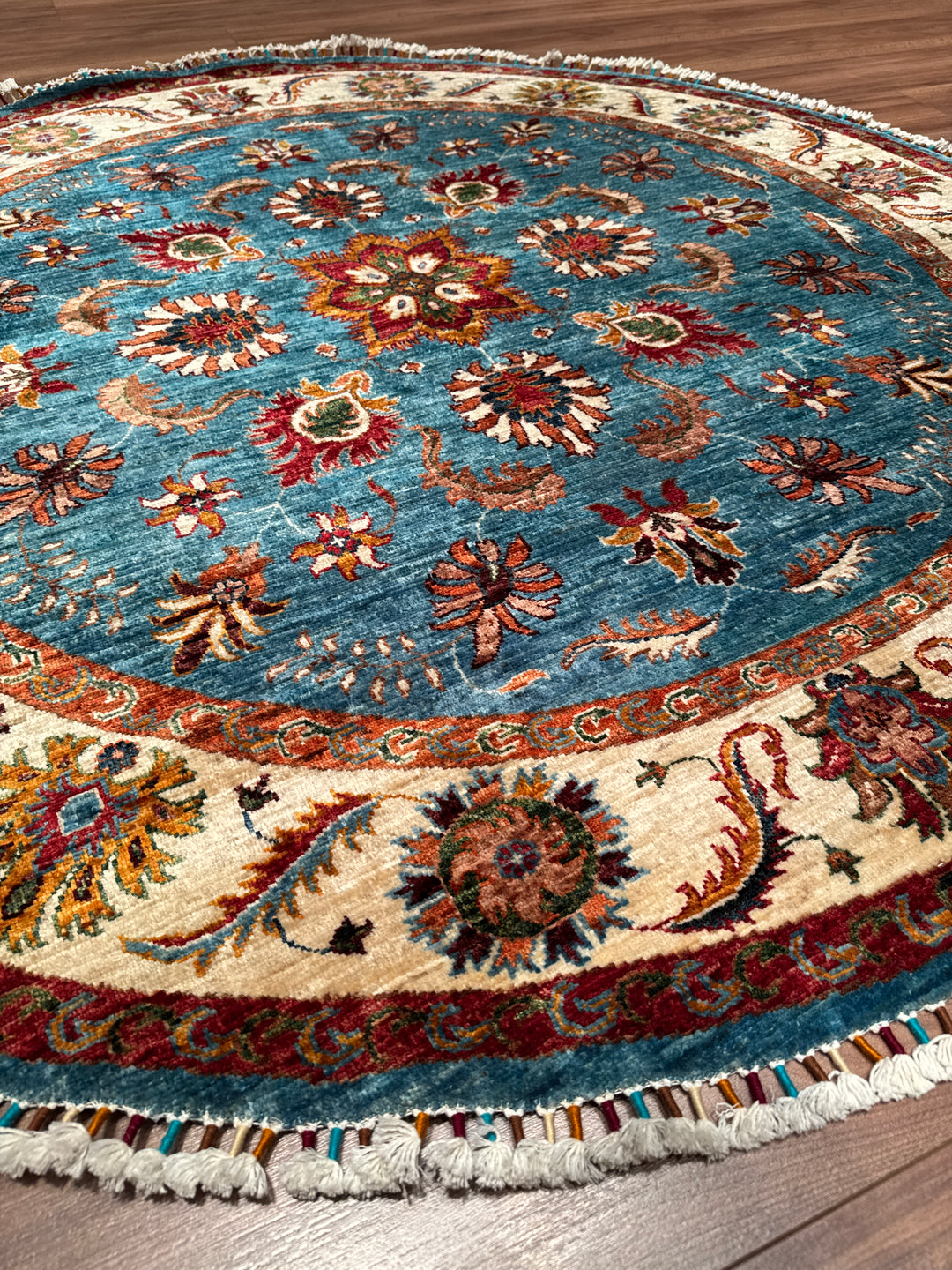 Sultani Binbirgece Yuvarlak Orijinal El Dokuması Mavi Kök Boya Yün Halı 178x181 3.22 Metrekare - 6x6 ft