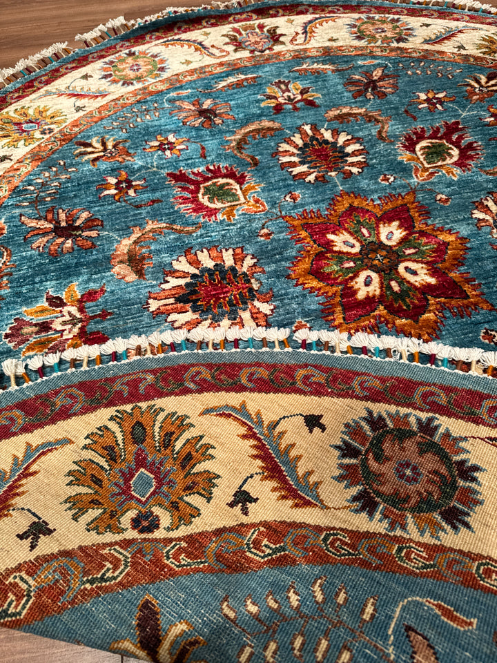 Sultani Binbirgece Yuvarlak Orijinal El Dokuması Mavi Kök Boya Yün Halı 178x181 3.22 Metrekare - 6x6 ft