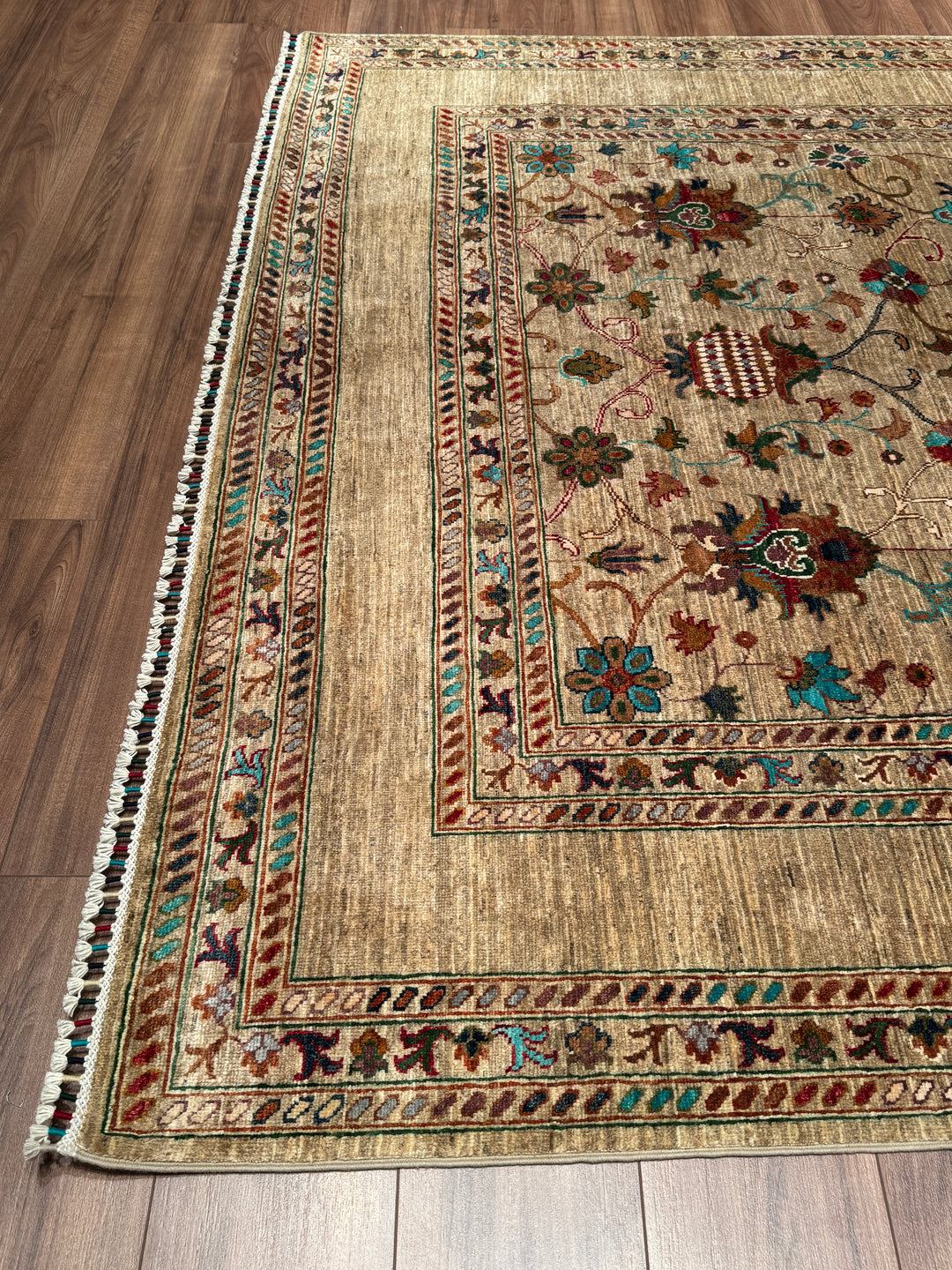 Sultani Binbirgece Orijinal El Dokuması Bej Kök Boya Yün Halı 205x303 6.21 Metrekare - 7x10 ft