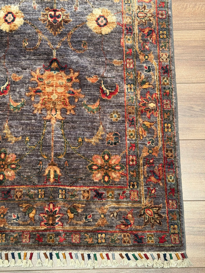 Sultani Çiçekli Yolluk Orijinal El Dokuması Gri Kök Boya Yün Halı 0.79x398 3.14 Metrekare - 3x12 ft