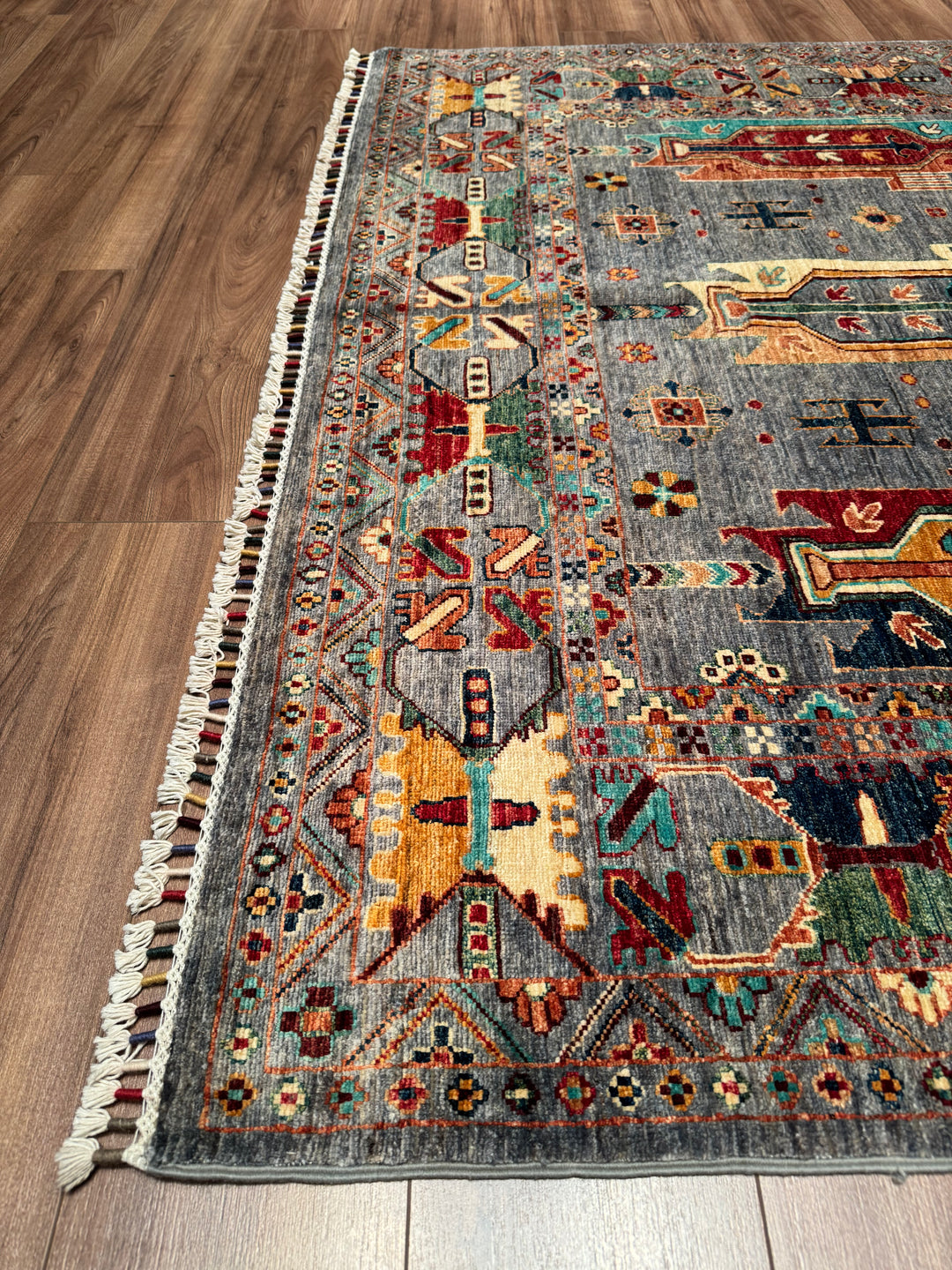 Veziri Original Hand-Woven Gray Vegetable Dyed Wool Carpet 177x250 4.43 Square Meters - 6x8 ft