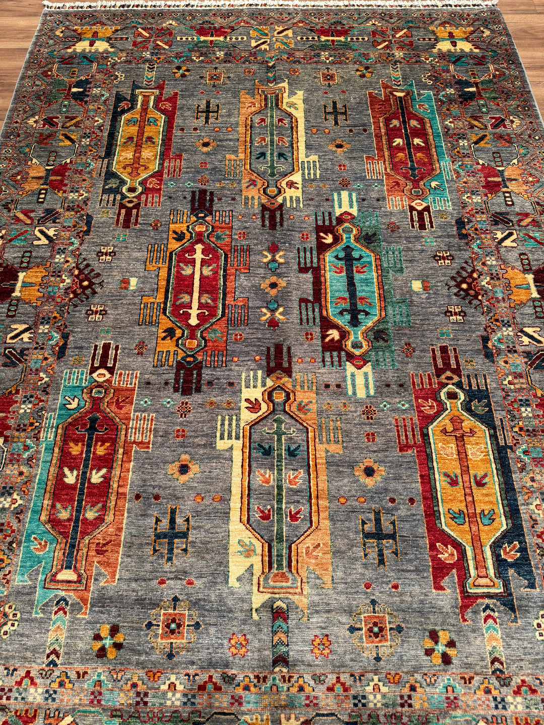 Veziri Original Hand-Woven Gray Vegetable Dyed Wool Carpet 177x250 4.43 Square Meters - 6x8 ft