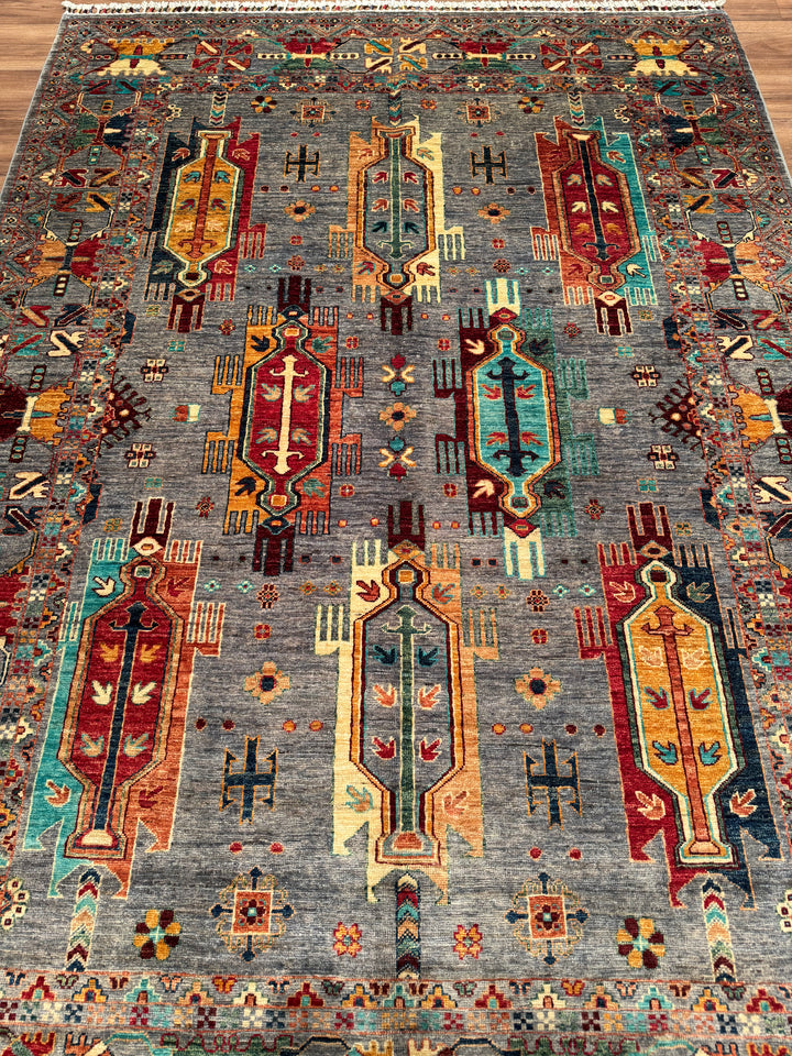 Veziri Original Hand-Woven Gray Vegetable Dyed Wool Carpet 177x250 4.43 Square Meters - 6x8 ft