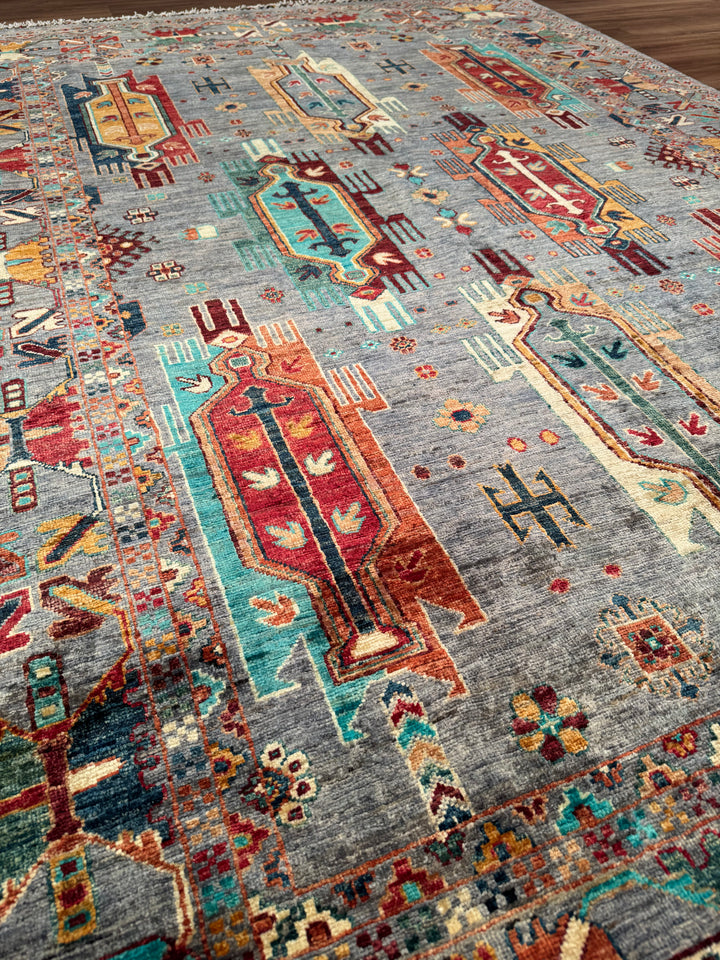 Veziri Original Hand-Woven Gray Vegetable Dyed Wool Carpet 177x250 4.43 Square Meters - 6x8 ft